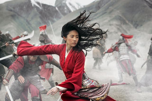 This image released by Disney shows Yifei Liu in the title role of "Mulan."