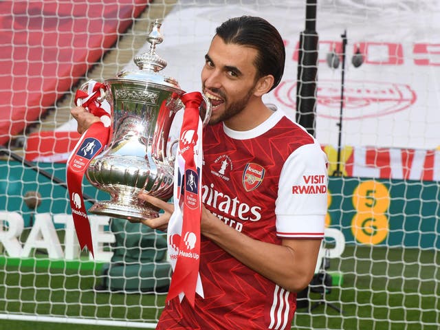 Dani Ceballos poses with the FA Cup