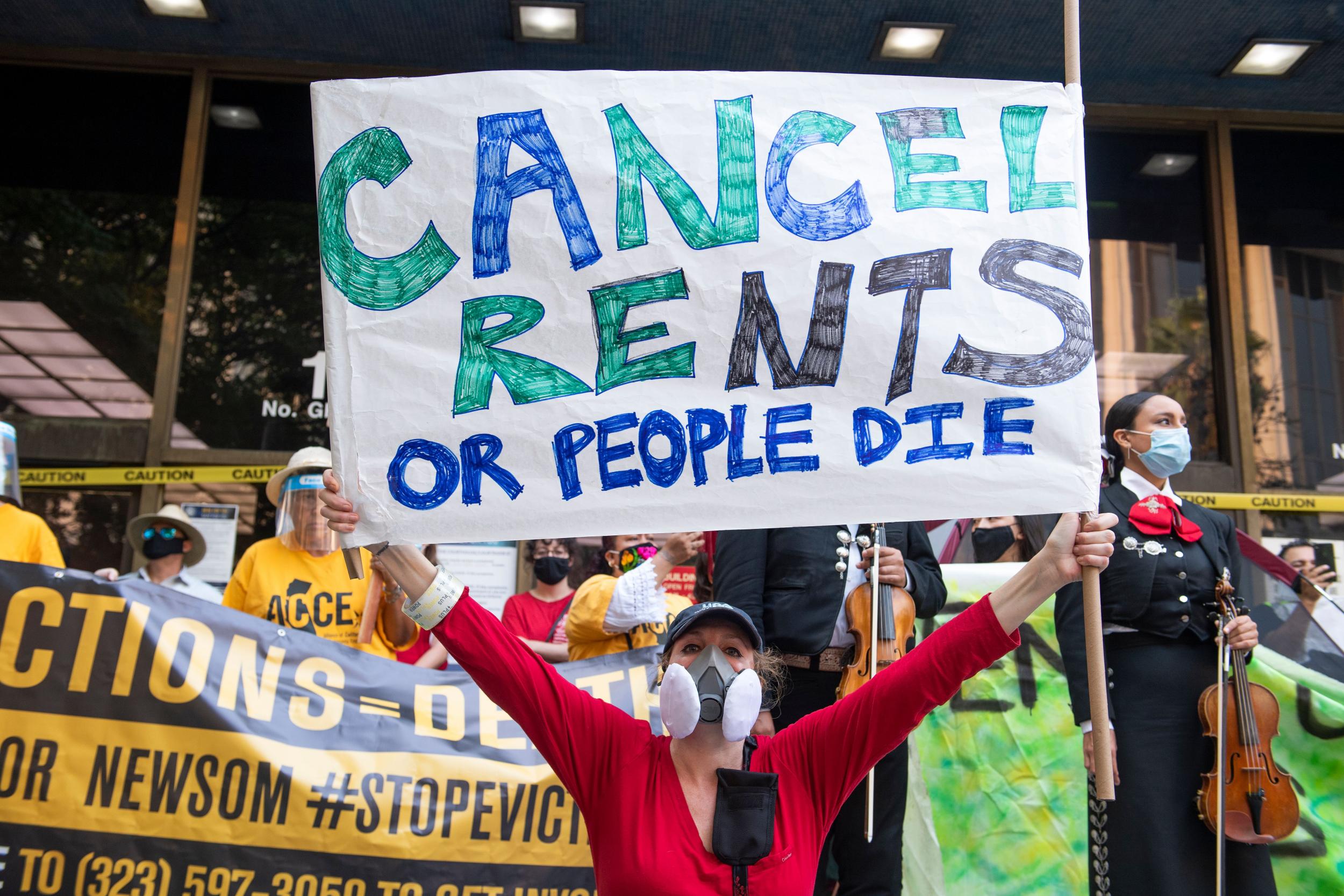 Protesters in Los Angeles join national push to 'cancel rent' and extend eviction moratoriums.
