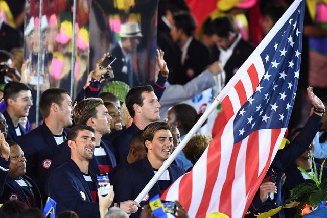 Team USA during the opening ceremony of the 2016 Olympics in Rio