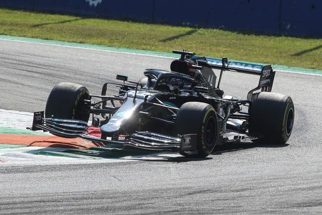 Lewis Hamilton in action during first practice for the Italian Grand Prix