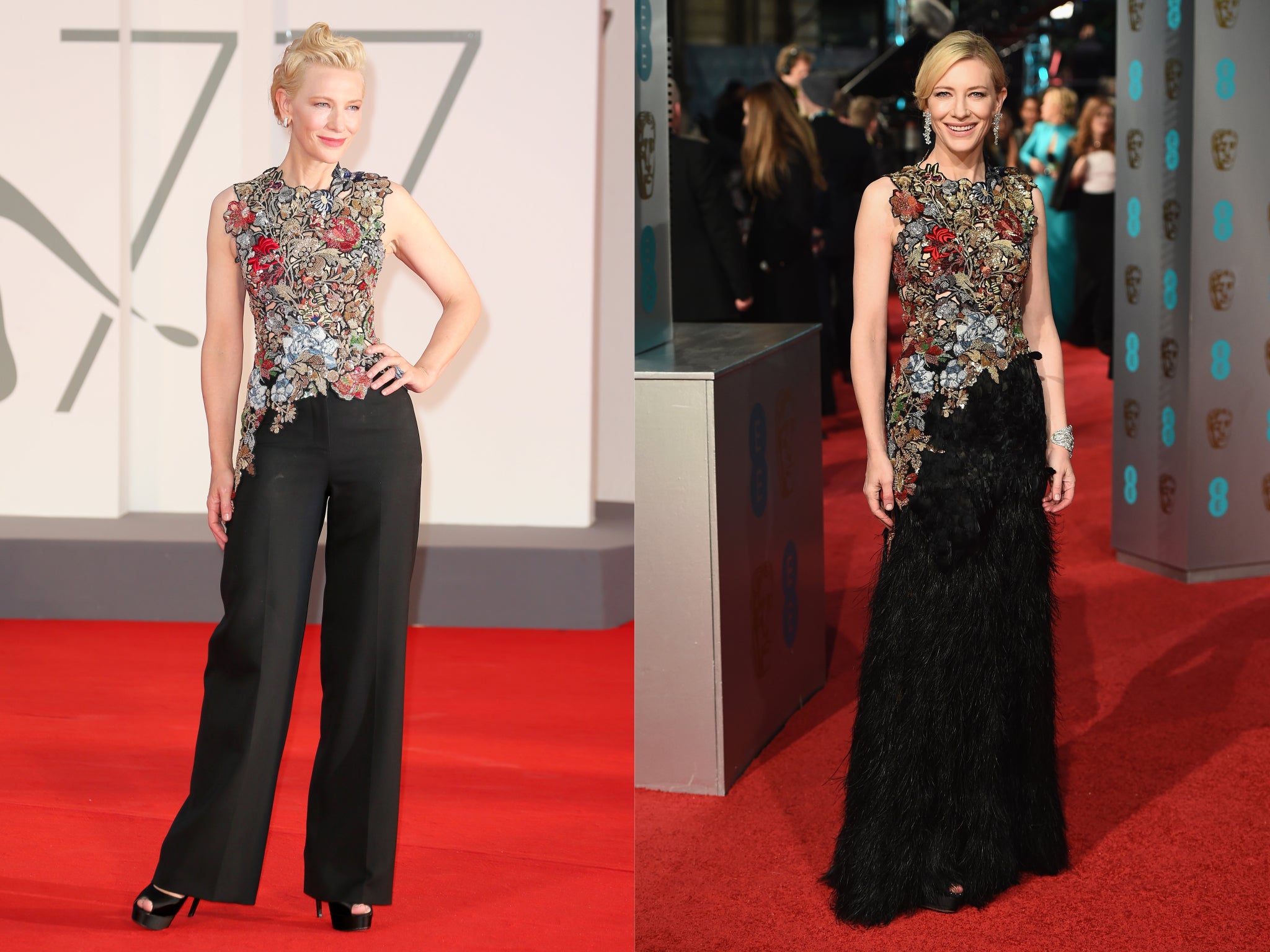 Cate Blanchett at the 2020 Venice Film Festival and at the 2016 Baftas