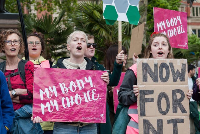 <p>Pro-choice women protest outside parliament in London last year</p>