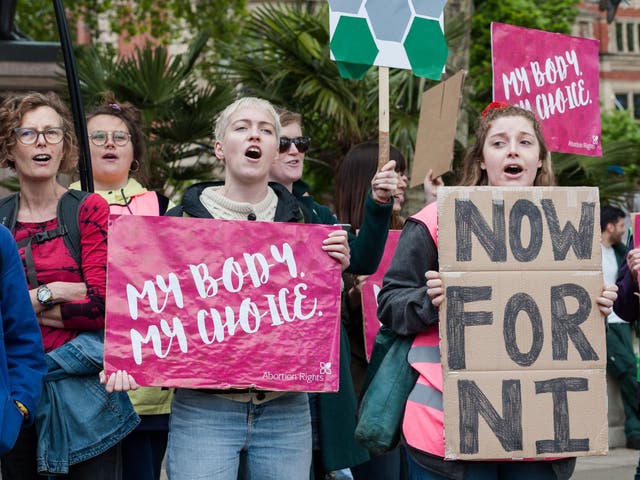 <p>Pro-choice women protest outside parliament in London last year</p>