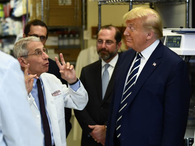 <p>Anthony Fauci (left) and Donald Trump (right) speak. Fauci writes in a new book that Trump went on an expletive-filled rant directed at him during the pandemic</p>