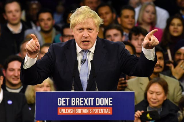 <p>Johnson campaigns during the general election to get Brexit done</p>