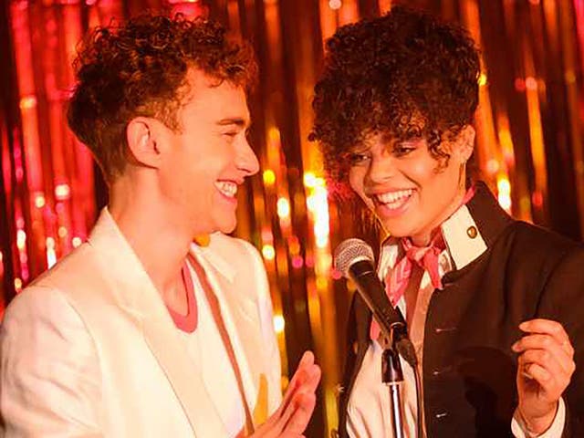 <p>Olly Alexander and Lydia West in It’s a Sin</p>