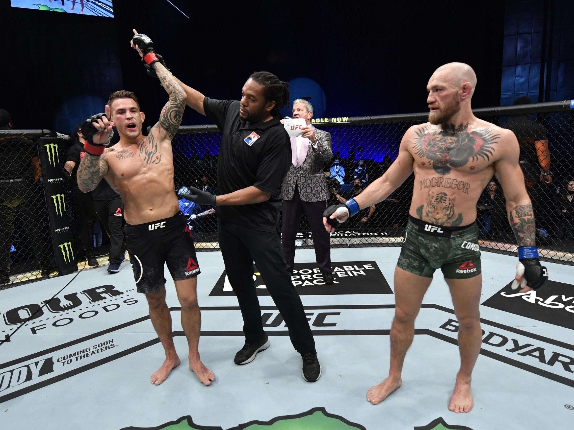 Poirier celebrates beating McGregor in Abu Dhabi in January