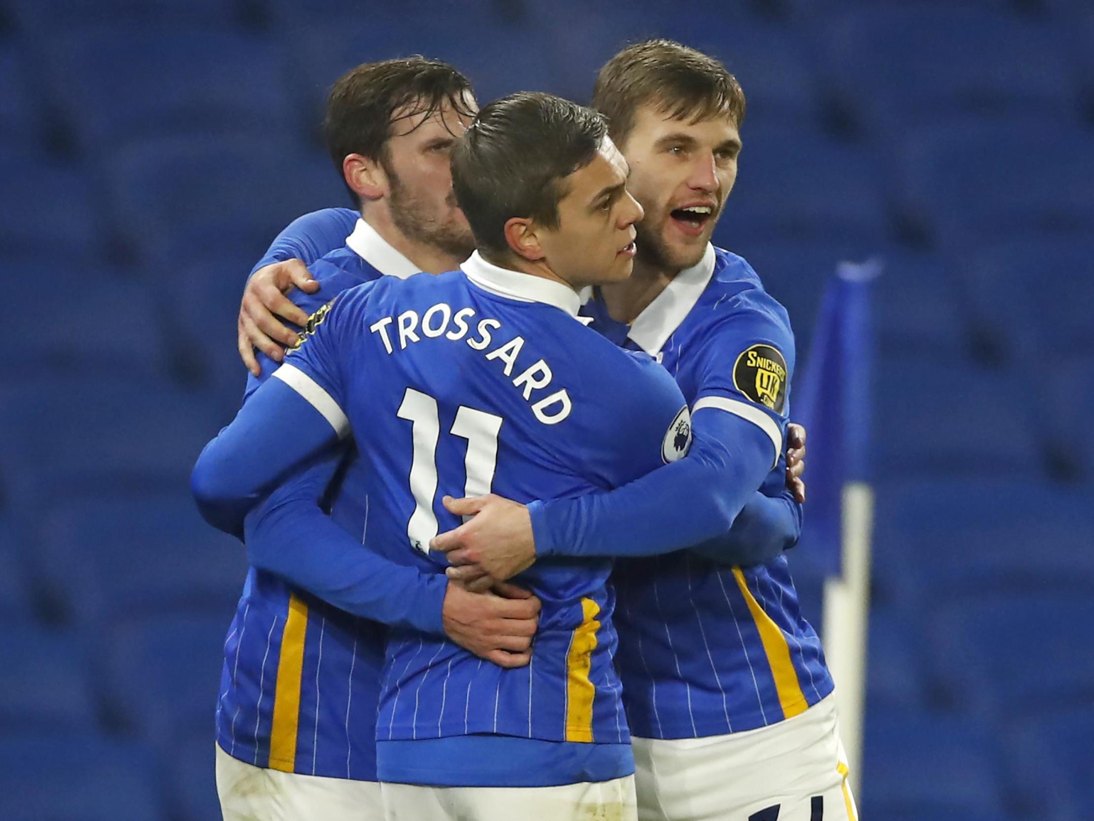 Brighton forward Trossard celebrates scoring against Tottenham