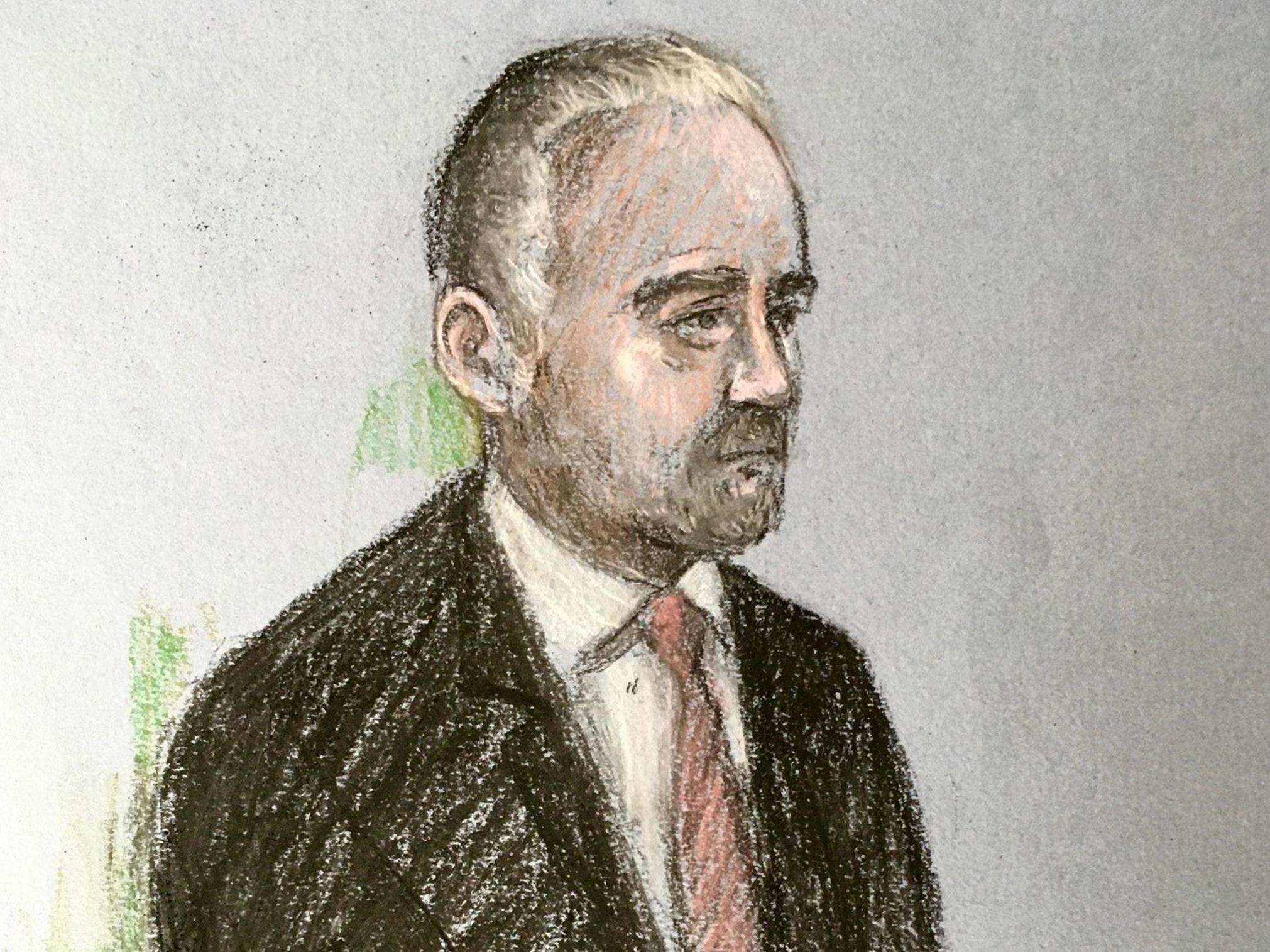 A sketch of Geraint Jones at Plymouth Magistrates’ Court