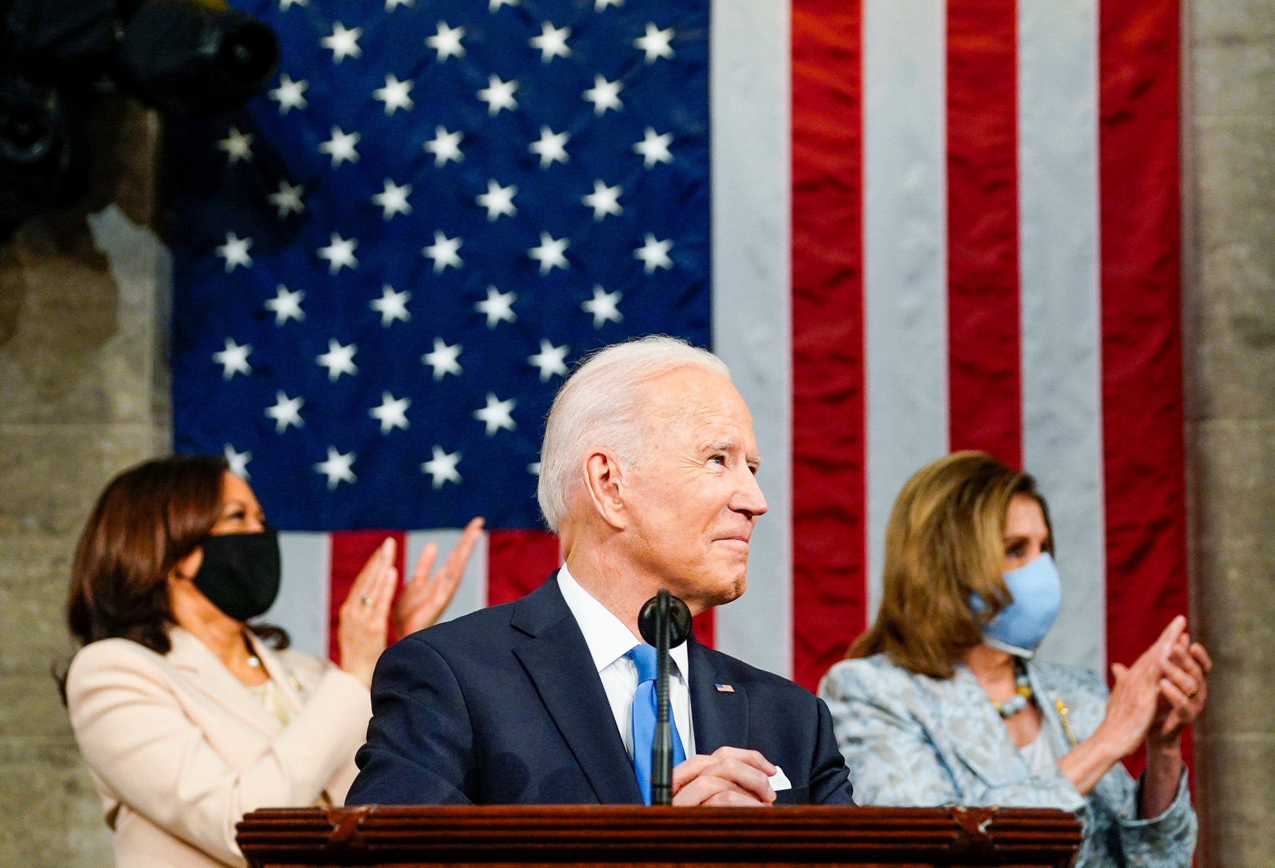 Joe Biden with Kamala Harris (left) and Nancy Pelosi in the Capitol