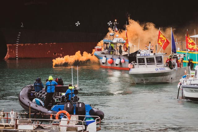 <p>Fishing vessels protest off the coast of Jersey on 6 May, 2021</p>