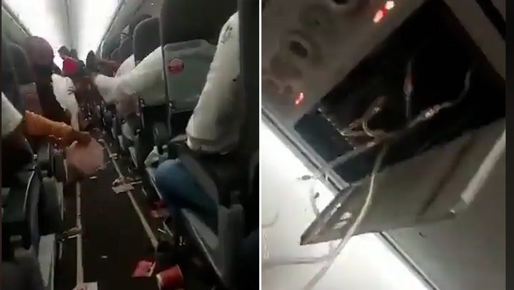 Video shows mid-air panic inside plane as flight hits turbulence during descent