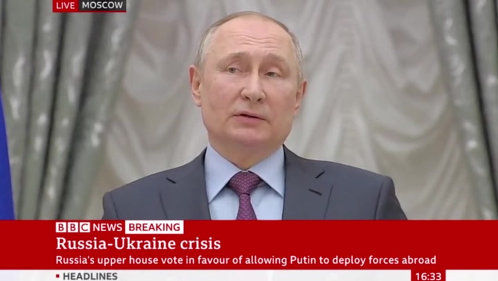 Vladimir Putin calls for demilitarisation of Ukraine amid rising tensions
