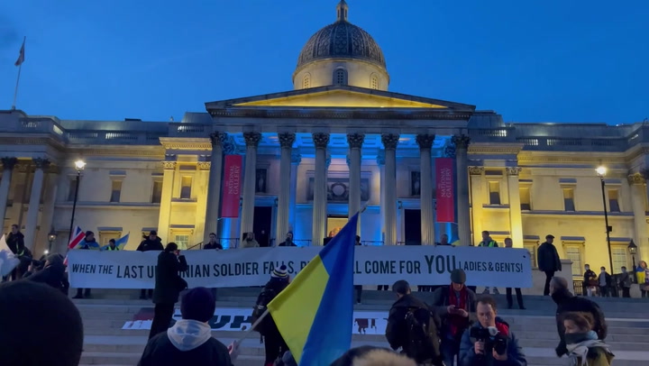 Protesters gather in Trafalgar Square as Russia's invasion of Ukraine continues