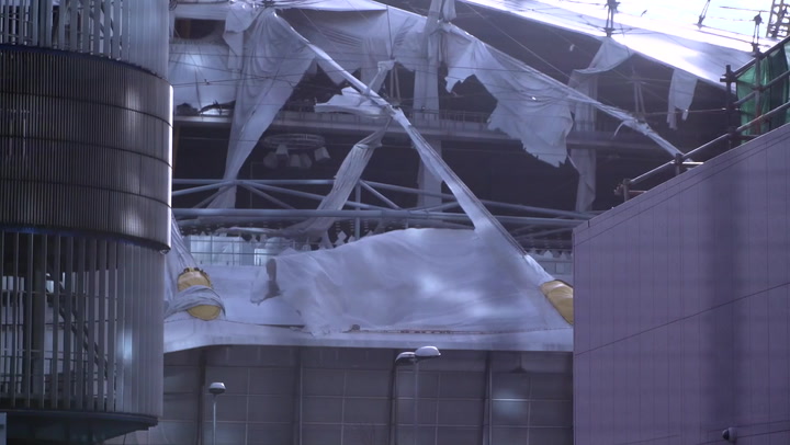 O2 Arena roof in shreds after Storm Eunice causes damage around the country