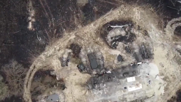 Drone footage appears to show abandoned Russian trenches near Chernobyl nuclear plant