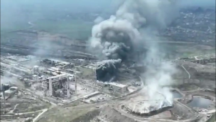 Smoke rises from airstrike on Mariupol steel plant where 1,000 people reportedly sheltering