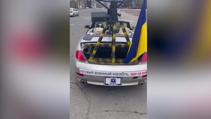 BMW modified with weapons seen in Ukraine