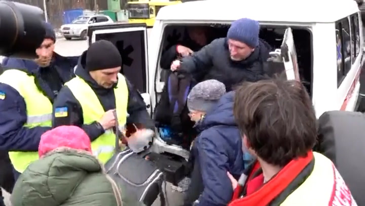 Ambulances used to evacuate civilians fleeing Ukraine occupied by Russian army