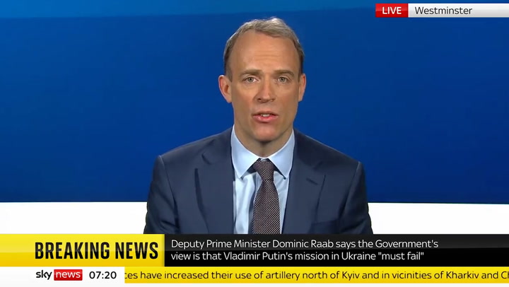 Putin could resort to ‘more barbaric tactics’ in Ukraine, Dominic Raab warns