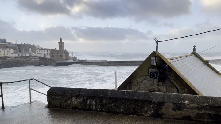 Rough sea in Cornwall as Storm Eunice hits England