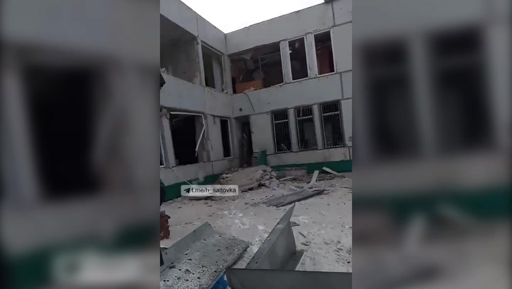 Kharkiv primary school left in ruins after Russian air strike