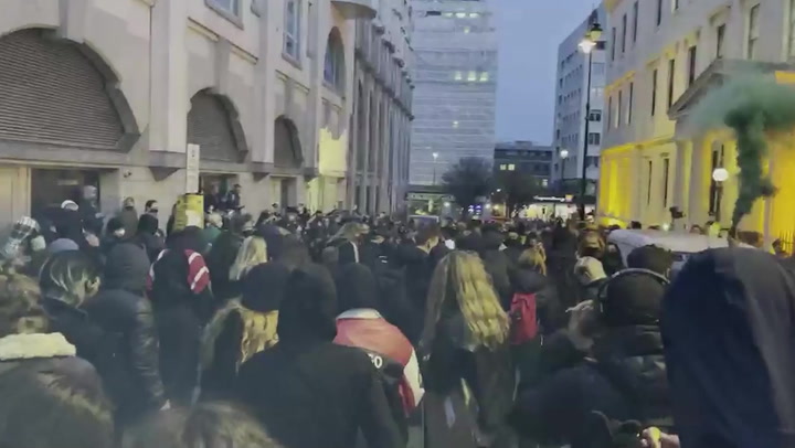 Rape alarms set off outside London police station by protesters