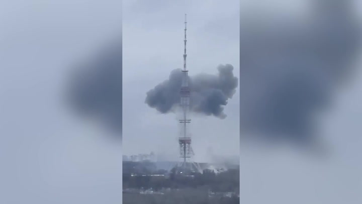 Smoke billows from Kyiv TV tower as huge explosion hits