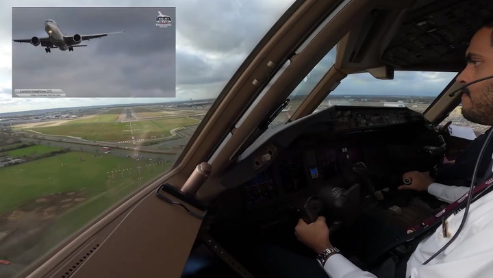 Cockpit footage shows pilot land Boeing 777 during Storm Eunice