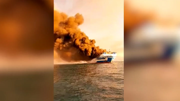 Huge fire engulfs Greek ferry carrying hundreds of people off Corfu coast