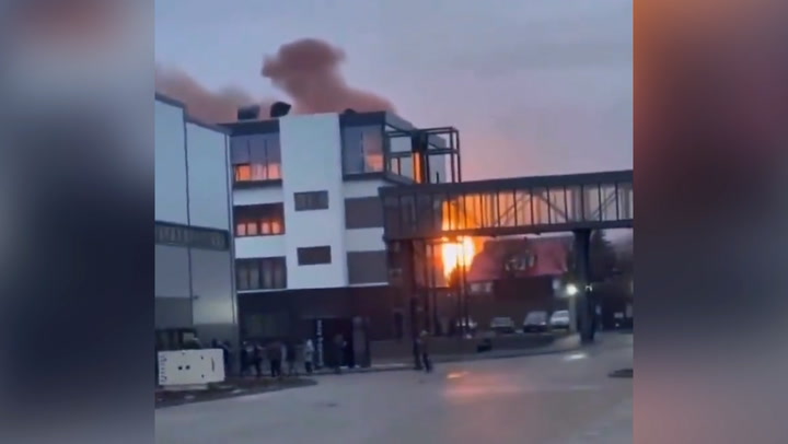 Video appears to show missile hitting airport in western Ukraine