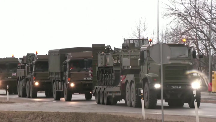 British troops arrive in Estonia transporting military equipment and tanks