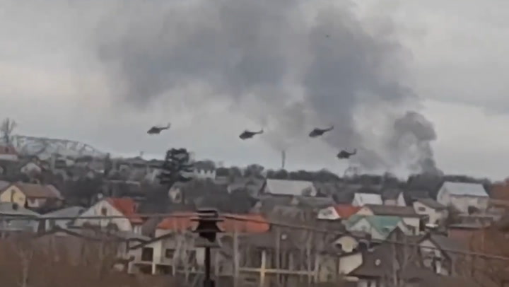 Video appears to show Russian helicopters attacking military airport near Kiev